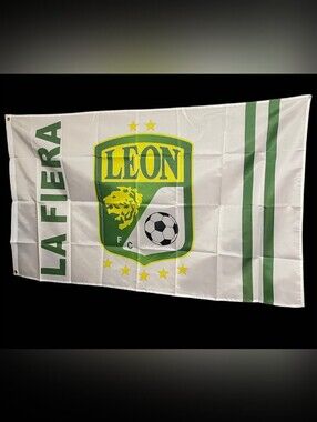 LEON FC White & Green Soccer Flag - LA FIERA 3x5 Inches.